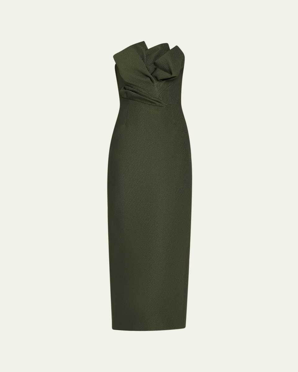 Draped Tulip Strapless Sheath Ankle Dress
